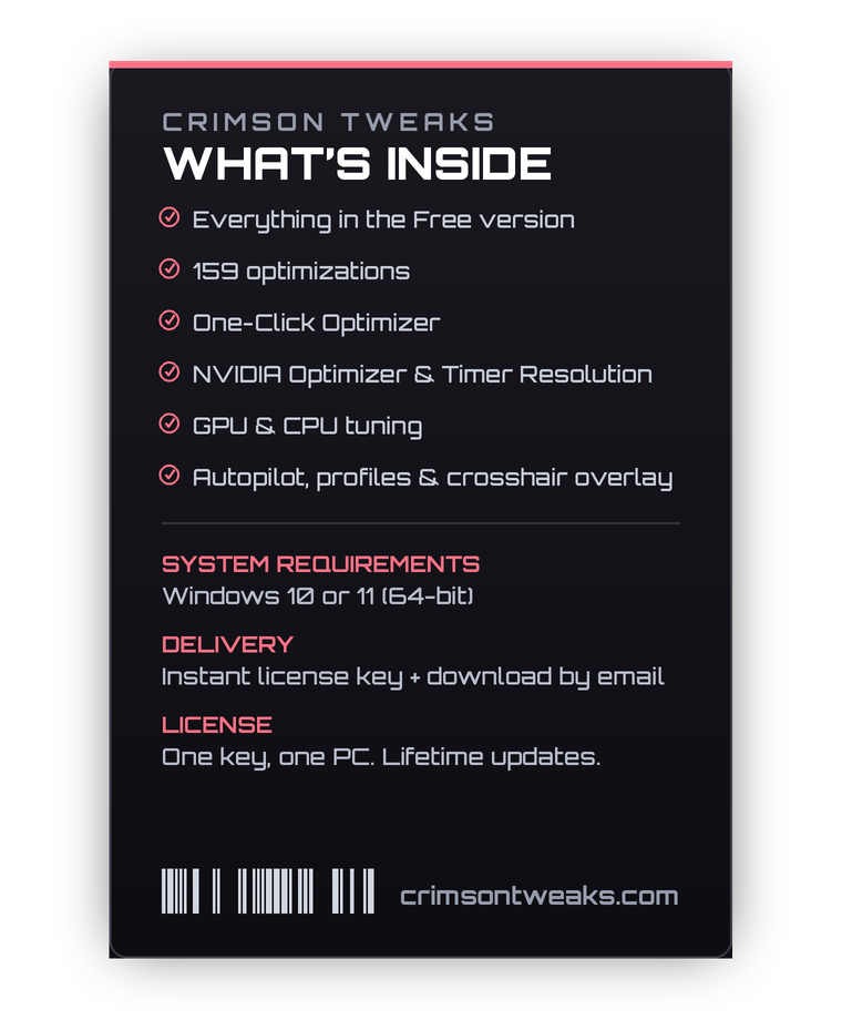 Crimson Tweaks Premium box, back: what's inside