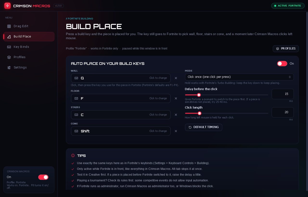 Crimson Macros: Build Place page
