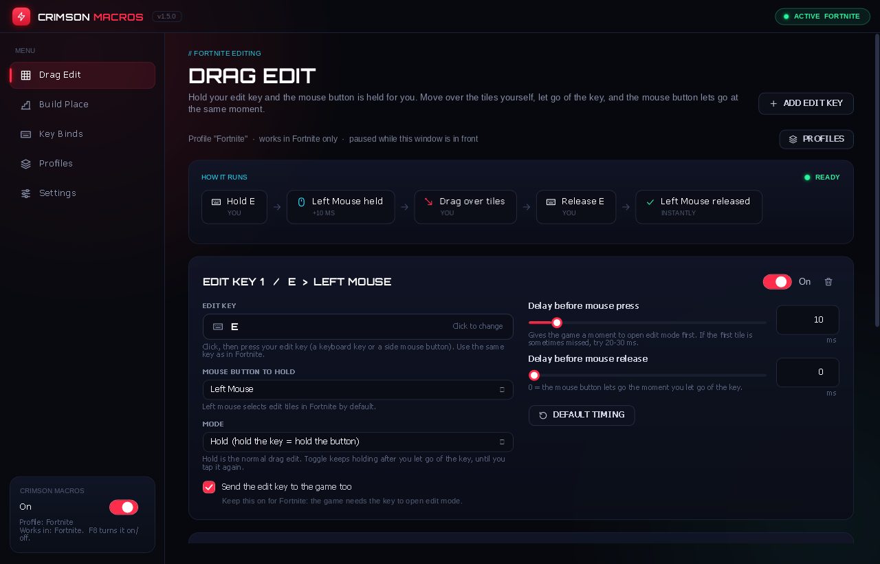 Crimson Macros: Drag Edit page